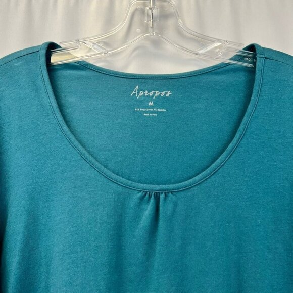 Apropos Womens Blouse Teal Long Sleeve Ruched Scoop Neck Stretch Cotton Solid M - Picture 8 of 10